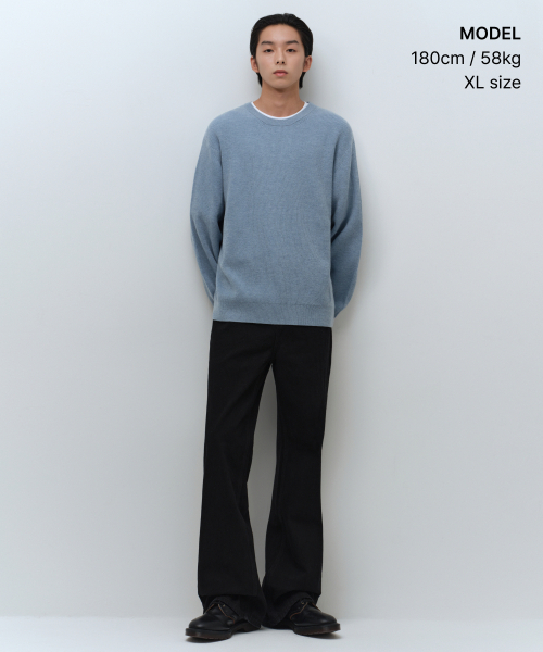 MUSINSA STANDARD（ムシンサスタンダード）の「[ビクトリアウール] ミニマルリブクルーネックニット [スカイブルー]（ニット/セーター・メンズ・その他・SMALL/MEDIUM/LARGE/X-LARGE/XX-LARGE）」の2枚目の写真