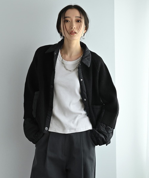STYLE DELI（スタイルデリ）の「【BLK001】ナイロン切り替えショートブルゾン（Tシャツ/カットソー・レディース・ブラック/グレー・FREE）」の3枚目の写真