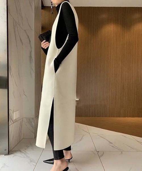 deux amour（ドゥーザムール）の「サイドスリット深Vジャンバースカート（ジャンパースカート・レディース・ブラック/ブラウン/アイボリー・FREE）」の10枚目の写真