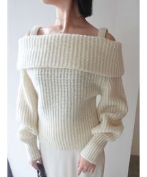【新品】ホワイト 襟付きニットTOPS✧ラグナムーン 好きの方にもꕥ ニット トップス 襟付きVネック[品番：JCSW0001543]｜JOCOSA（ジョコサ