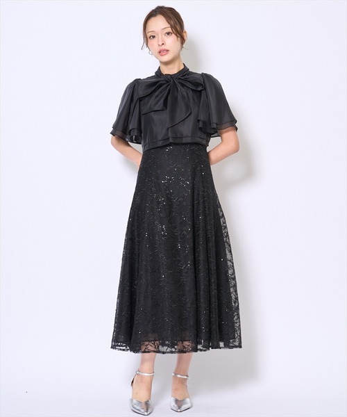 AND COUTURE(アンドクチュール)の「ラメボタニカルレースレイヤードドレス(ドレス・レディース・ブルー/ピンク/ブラック/ミント/イエロー・FREE)」の6枚目の写真