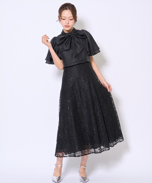 AND COUTURE(アンドクチュール)の「ラメボタニカルレースレイヤードドレス(ドレス・レディース・ブルー/ピンク/ブラック/ミント/イエロー・FREE)」の7枚目の写真