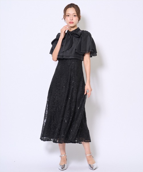AND COUTURE(アンドクチュール)の「ラメボタニカルレースレイヤードドレス(ドレス・レディース・ブルー/ピンク/ブラック/ミント/イエロー・FREE)」の8枚目の写真