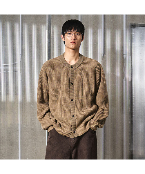 LMOOD(エルムード)の「トーンオントーンツイードラウンドニットカーディガン (2カラー)(カーディガン/ボレロ・メンズ・イエロー系その他/ダークブラウン・44/46/48)」の2枚目の写真