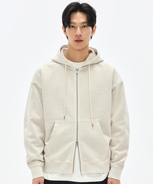 980G Pigment Cut Hoodie Zip-Up-Sand Beige-