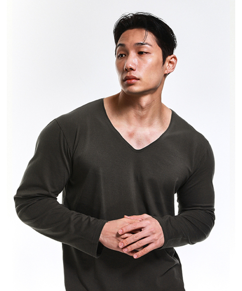 RVD(アールブイディー)の「コットンモーダルワイドYネック長袖Tシャツ(カーキ)(Tシャツ/カットソー・メンズ・その他・LARGE/X-LARGE/2XL)」の2枚目の写真