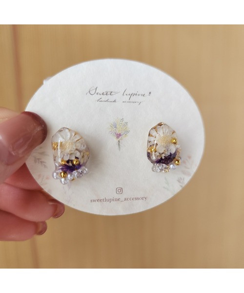 tone(トーン)の「【Sweetlupine】【Sweetlupine】小さな宝石【パープル】小ぶり フラワー カスミ草 レジン ♡ チタンピアス(MA)(ピアス(両耳用)・レディース・パープル・FREE)」の5枚目の写真