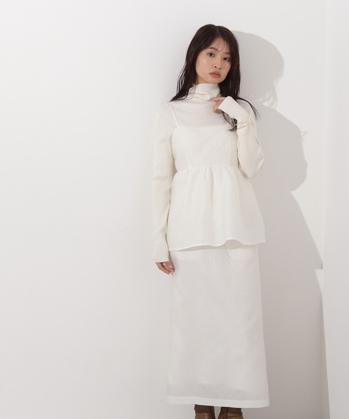 N.(N. Natural Beauty Basic)(エヌエヌナチュラルビューティーベーシック)の「ジャガードペプラムキャミセットアップ(ワンピース・レディース・ブラック/オフホワイト・MEDIUM/P/S)」の16枚目の写真