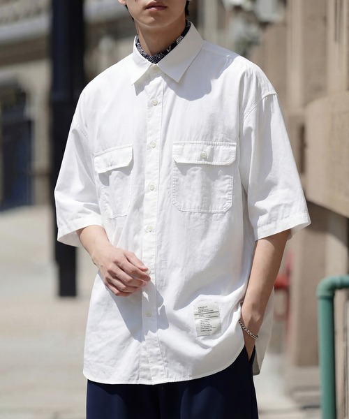 MAISON CLUB(メゾンクラブ)の「【MAISON CLUB】U.S.NAVY Big Half Sleeve Shirt ビッグワークハーフスリーブシャツ 半袖 /MILITARY ミリタリー(シャツ/ブラウス・メンズ・サックスブルー/カーキ/ホワイト/ネイビー・FREE)」の2枚目の写真