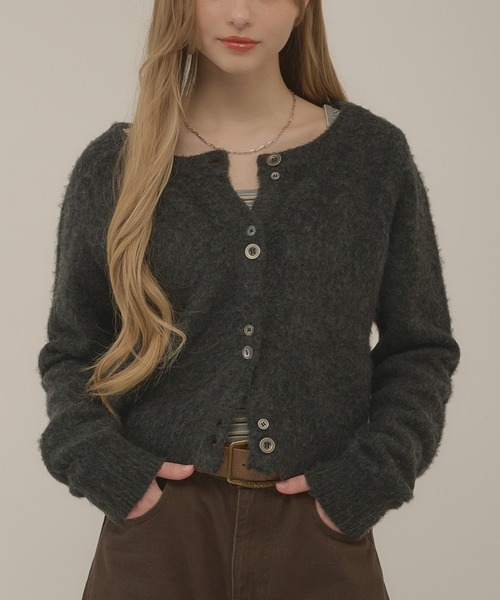 hazyl(ヘイジル)の「mohair like cardigan / モヘアライクカーディガン(カーディガン/ボレロ・レディース・チャコールグレー/ネイビー・フリー)」の1枚目の写真