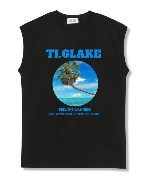 TI.GLAKE(ティーグレイク)の「クールパームツリービーチ オーバーサイズ ノースリーブTシャツ ブラック(Tシャツ/カットソー・レディース・その他・LARGE/X-LARGE/XX-LARGE)」の1枚目の写真