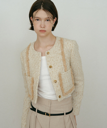 MAKE A TOAST（メイクアトースト）の「Tweed Trimmed Jacket Beige MBEFJK001BE（その他アウター）」