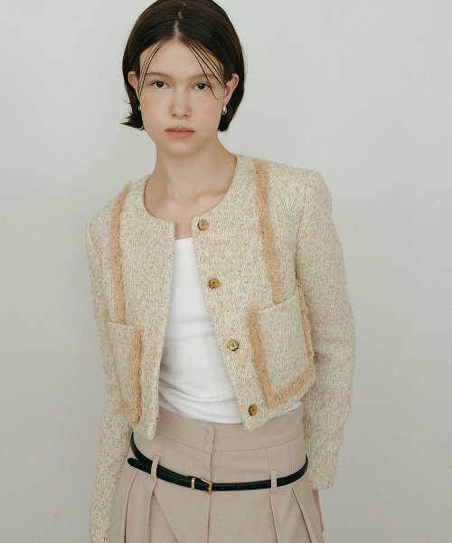 Tweed Trimmed Jacket Beige MBEFJK001BE