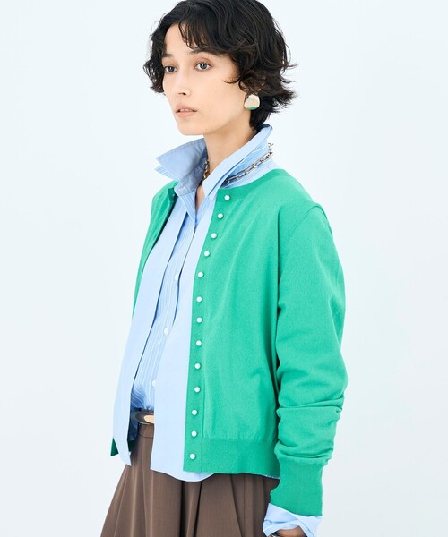 NOLLEY’S(ノーリーズ)の「《手洗い可能》コットンテックスクルーネックカーディガン(カーディガン/ボレロ・レディース・アイボリー/ブルー/キャメル/グリーン/ネイビー/レッド・38/36)」の3枚目の写真