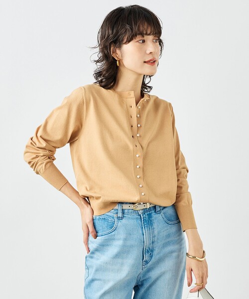 NOLLEY’S(ノーリーズ)の「《手洗い可能》コットンテックスクルーネックカーディガン(カーディガン/ボレロ・レディース・アイボリー/ブルー/キャメル/グリーン/ネイビー/レッド・38/36)」の8枚目の写真