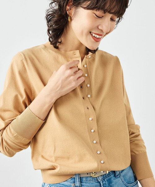 NOLLEY’S(ノーリーズ)の「《手洗い可能》コットンテックスクルーネックカーディガン(カーディガン/ボレロ・レディース・アイボリー/ブルー/キャメル/グリーン/ネイビー/レッド・38/36)」の11枚目の写真