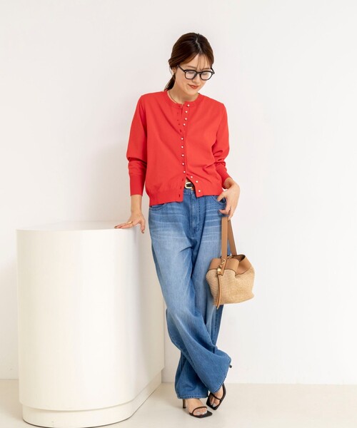 NOLLEY’S(ノーリーズ)の「《手洗い可能》コットンテックスクルーネックカーディガン(カーディガン/ボレロ・レディース・アイボリー/ブルー/キャメル/グリーン/ネイビー/レッド・38/36)」の14枚目の写真