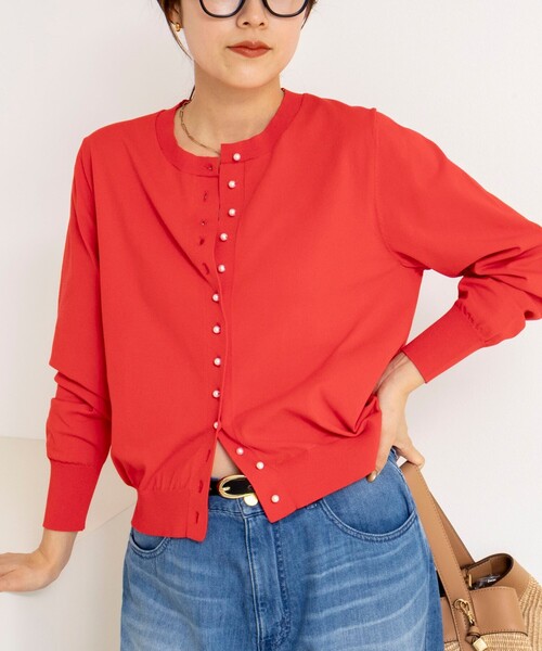 NOLLEY’S(ノーリーズ)の「《手洗い可能》コットンテックスクルーネックカーディガン(カーディガン/ボレロ・レディース・アイボリー/ブルー/キャメル/グリーン/ネイビー/レッド・38/36)」の17枚目の写真