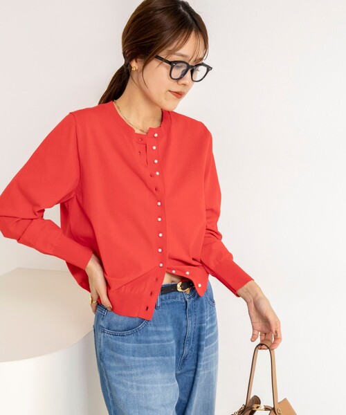 NOLLEY’S(ノーリーズ)の「《手洗い可能》コットンテックスクルーネックカーディガン(カーディガン/ボレロ・レディース・アイボリー/ブルー/キャメル/グリーン/ネイビー/レッド・38/36)」の18枚目の写真