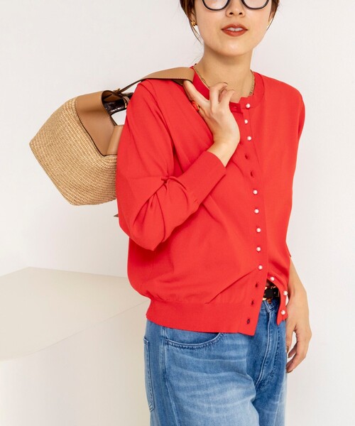 NOLLEY’S(ノーリーズ)の「《手洗い可能》コットンテックスクルーネックカーディガン(カーディガン/ボレロ・レディース・アイボリー/ブルー/キャメル/グリーン/ネイビー/レッド・38/36)」の20枚目の写真