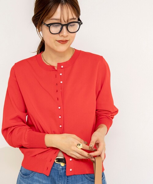 NOLLEY’S(ノーリーズ)の「《手洗い可能》コットンテックスクルーネックカーディガン(カーディガン/ボレロ・レディース・アイボリー/ブルー/キャメル/グリーン/ネイビー/レッド・38/36)」の21枚目の写真