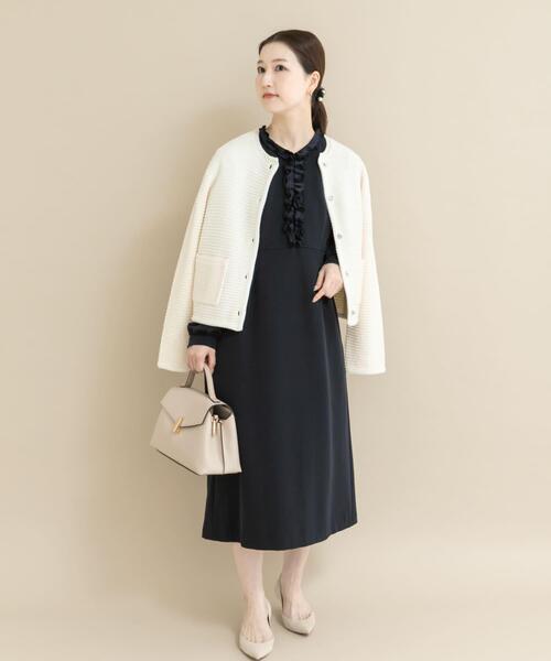 URBAN RESEARCH ROSSO WOMEN（アーバンリサーチ　ロッソ）の「『WEB/一部店舗限定』ツイードノーカラーニットジャケット（ノーカラージャケット・レディース・ネイビー/オフホワイト・FREE）」の9枚目の写真