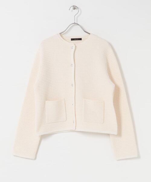 URBAN RESEARCH ROSSO WOMEN（アーバンリサーチ　ロッソ）の「『WEB/一部店舗限定』ツイードノーカラーニットジャケット（ノーカラージャケット・レディース・ネイビー/オフホワイト・FREE）」の10枚目の写真