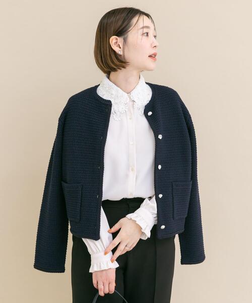 URBAN RESEARCH ROSSO WOMEN（アーバンリサーチ　ロッソ）の「『WEB/一部店舗限定』ツイードノーカラーニットジャケット（ノーカラージャケット・レディース・ネイビー/オフホワイト・FREE）」の16枚目の写真