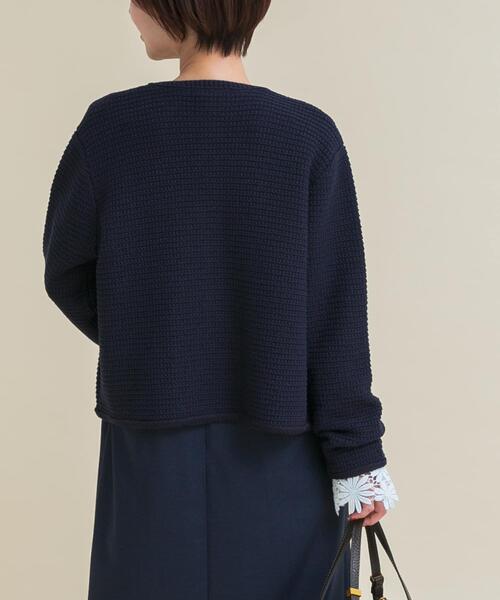 URBAN RESEARCH ROSSO WOMEN（アーバンリサーチ　ロッソ）の「『WEB/一部店舗限定』ツイードノーカラーニットジャケット（ノーカラージャケット・レディース・ネイビー/オフホワイト・FREE）」の18枚目の写真