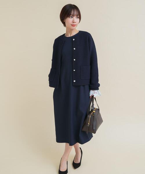 URBAN RESEARCH ROSSO WOMEN（アーバンリサーチ　ロッソ）の「『WEB/一部店舗限定』ツイードノーカラーニットジャケット（ノーカラージャケット・レディース・ネイビー/オフホワイト・FREE）」の19枚目の写真