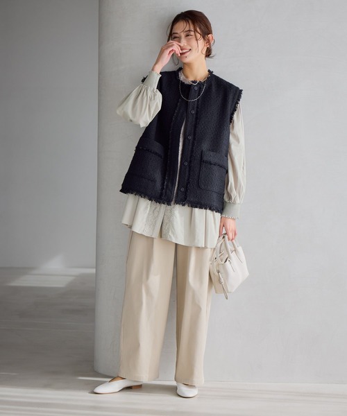 studio CLIP（スタディオクリップ）の「ダブルフロントやわらか刺繍ブラウス《オケージョン2026SS》（シャツ/ブラウス・レディース・ネイビー/ライトグレー/オフホワイト/ライトブルー・FREE）」の18枚目の写真