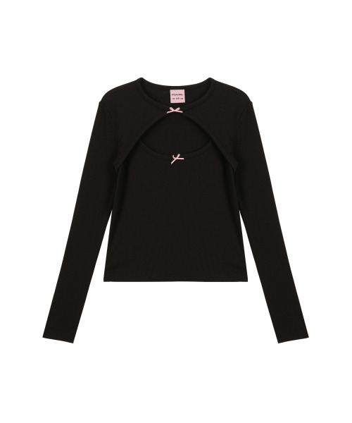 ITZAVIBE(イッザバイブ)の「TWO RIBBON LONG SLEEVE - BLACK(Tシャツ/カットソー・レディース・その他・ONE SIZE)」の2枚目の写真