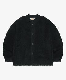 Wool boucle round neck cardigan_Black
