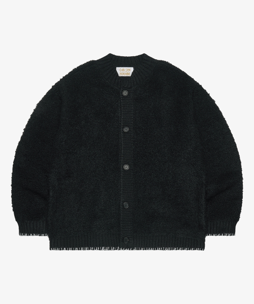 Wool boucle round neck cardigan — чёрный