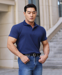 BOASTFIT（ボストピット）の「シグニチャーコットンモーダルマッスルフィットカラーTシャツオーシャンネイビー（ポロシャツ）」