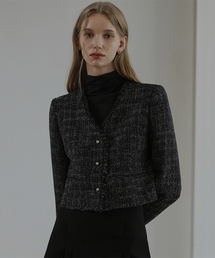 DEHEVE（デヘヴェ）の「Harry Collarless Tweed Jacket [Mixed Black]（テーラードジャケット）」