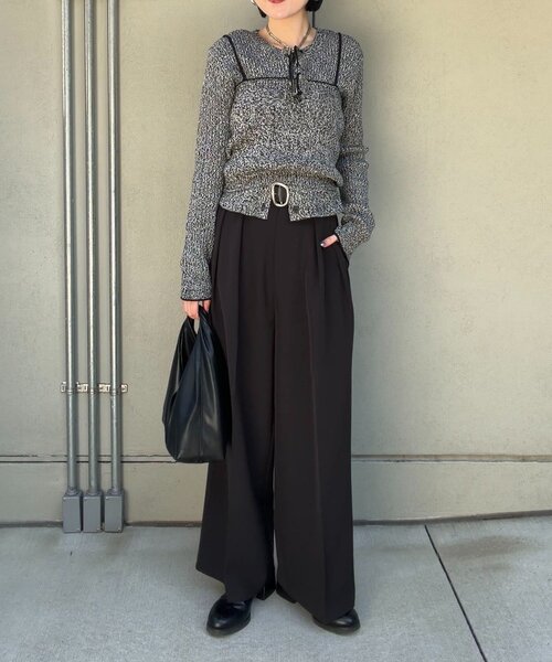 CAPRICIEUX LE'MAGE（カプリシューレマージュ）の「メランジキャミSETカーディガン（カーディガン/ボレロ・レディース・グレイッシュベージュ/ブラック/ベージュ・FREE）」の4枚目の写真