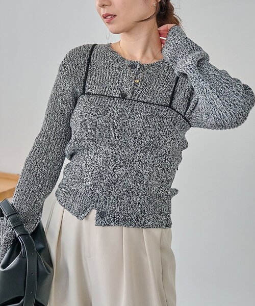 CAPRICIEUX LE'MAGE（カプリシューレマージュ）の「メランジキャミSETカーディガン（カーディガン/ボレロ・レディース・グレイッシュベージュ/ブラック/ベージュ・FREE）」の8枚目の写真