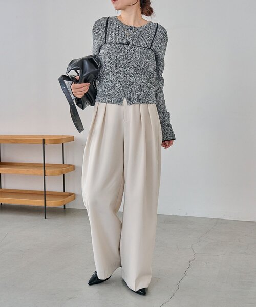 CAPRICIEUX LE'MAGE（カプリシューレマージュ）の「メランジキャミSETカーディガン（カーディガン/ボレロ・レディース・グレイッシュベージュ/ブラック/ベージュ・FREE）」の9枚目の写真