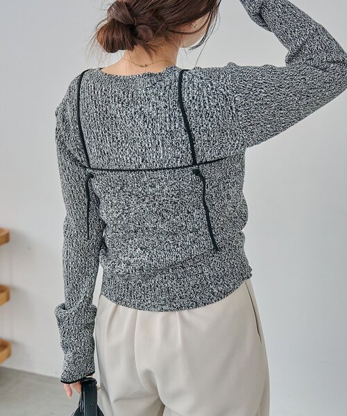 CAPRICIEUX LE'MAGE（カプリシューレマージュ）の「メランジキャミSETカーディガン（カーディガン/ボレロ・レディース・グレイッシュベージュ/ブラック/ベージュ・FREE）」の11枚目の写真