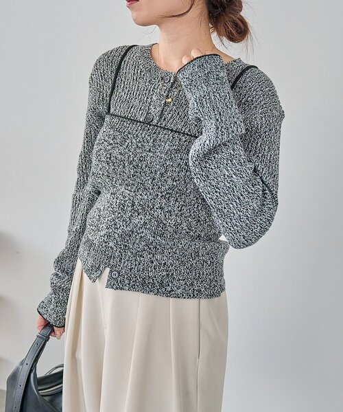 CAPRICIEUX LE'MAGE（カプリシューレマージュ）の「メランジキャミSETカーディガン（カーディガン/ボレロ・レディース・グレイッシュベージュ/ブラック/ベージュ・FREE）」の12枚目の写真