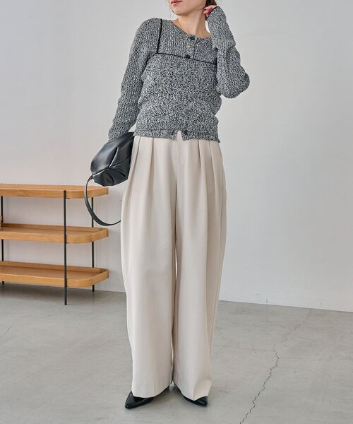 CAPRICIEUX LE'MAGE（カプリシューレマージュ）の「メランジキャミSETカーディガン（カーディガン/ボレロ・レディース・グレイッシュベージュ/ブラック/ベージュ・FREE）」の13枚目の写真