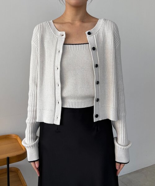 CAPRICIEUX LE'MAGE（カプリシューレマージュ）の「メランジキャミSETカーディガン（カーディガン/ボレロ・レディース・グレイッシュベージュ/ブラック/ベージュ・FREE）」の21枚目の写真