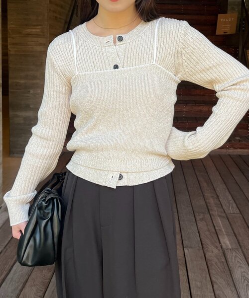 CAPRICIEUX LE'MAGE（カプリシューレマージュ）の「メランジキャミSETカーディガン（カーディガン/ボレロ・レディース・グレイッシュベージュ/ブラック/ベージュ・FREE）」の22枚目の写真