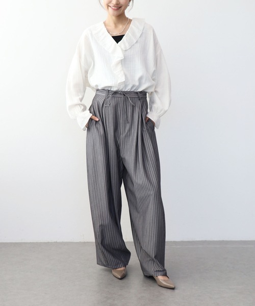 Jines（ジネス）の「ダブルガーゼフリルブラウス（シャツ/ブラウス・レディース・ホワイト/ブラック・38）」の11枚目の写真