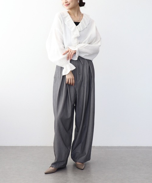 Jines（ジネス）の「ダブルガーゼフリルブラウス（シャツ/ブラウス・レディース・ホワイト/ブラック・38）」の10枚目の写真