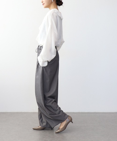 Jines（ジネス）の「ダブルガーゼフリルブラウス（シャツ/ブラウス・レディース・ホワイト/ブラック・38）」の9枚目の写真