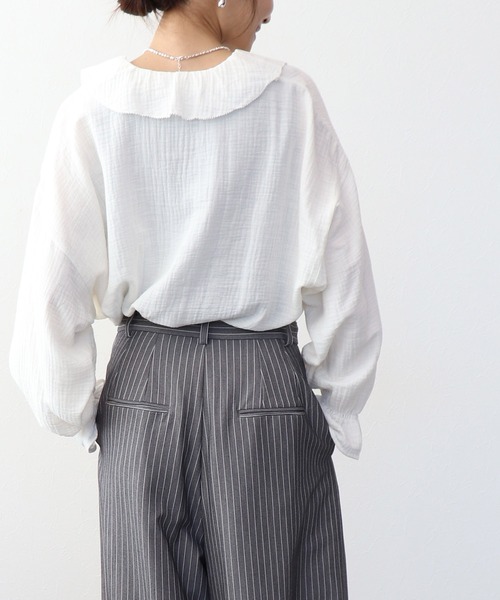 Jines（ジネス）の「ダブルガーゼフリルブラウス（シャツ/ブラウス・レディース・ホワイト/ブラック・38）」の6枚目の写真