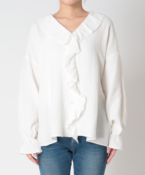 Jines（ジネス）の「ダブルガーゼフリルブラウス（シャツ/ブラウス・レディース・ホワイト/ブラック・38）」の22枚目の写真