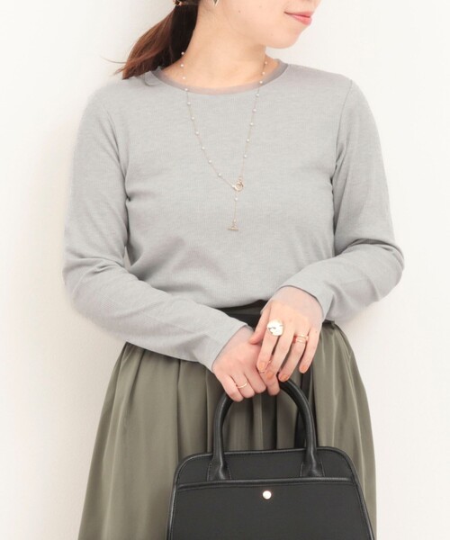 MICO COULIER（ミコクリエ）の「ラメテレコ×チュールロンT（Tシャツ/カットソー・レディース・チャコールグレー/キナリ/ライトグレー・38）」の3枚目の写真